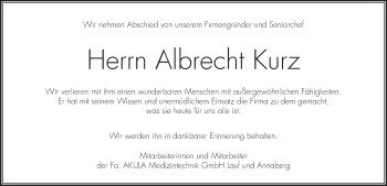 Traueranzeige von Albrecht Kurz von Pegnitz-Zeitung